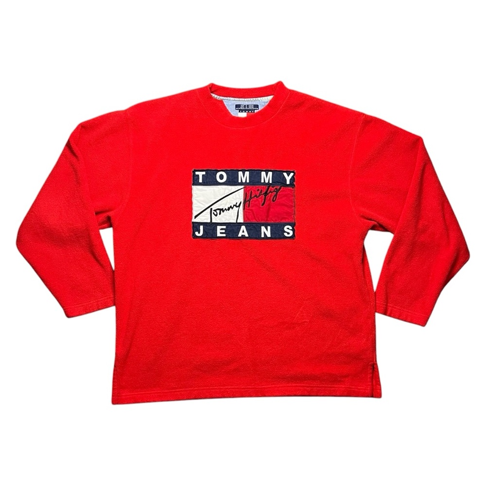 Tommy Hilfiger Vintage Red Fleece Pullover Sweater Size M